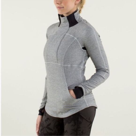 Lululemon 1/4 Zip Heathered Herringbone Black/White Pullover. Size 8. - Picture 1 of 16